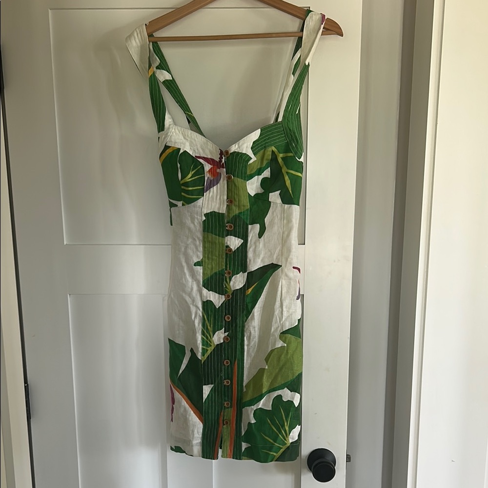 FARM Rio Green and White Tie Front Sundress
